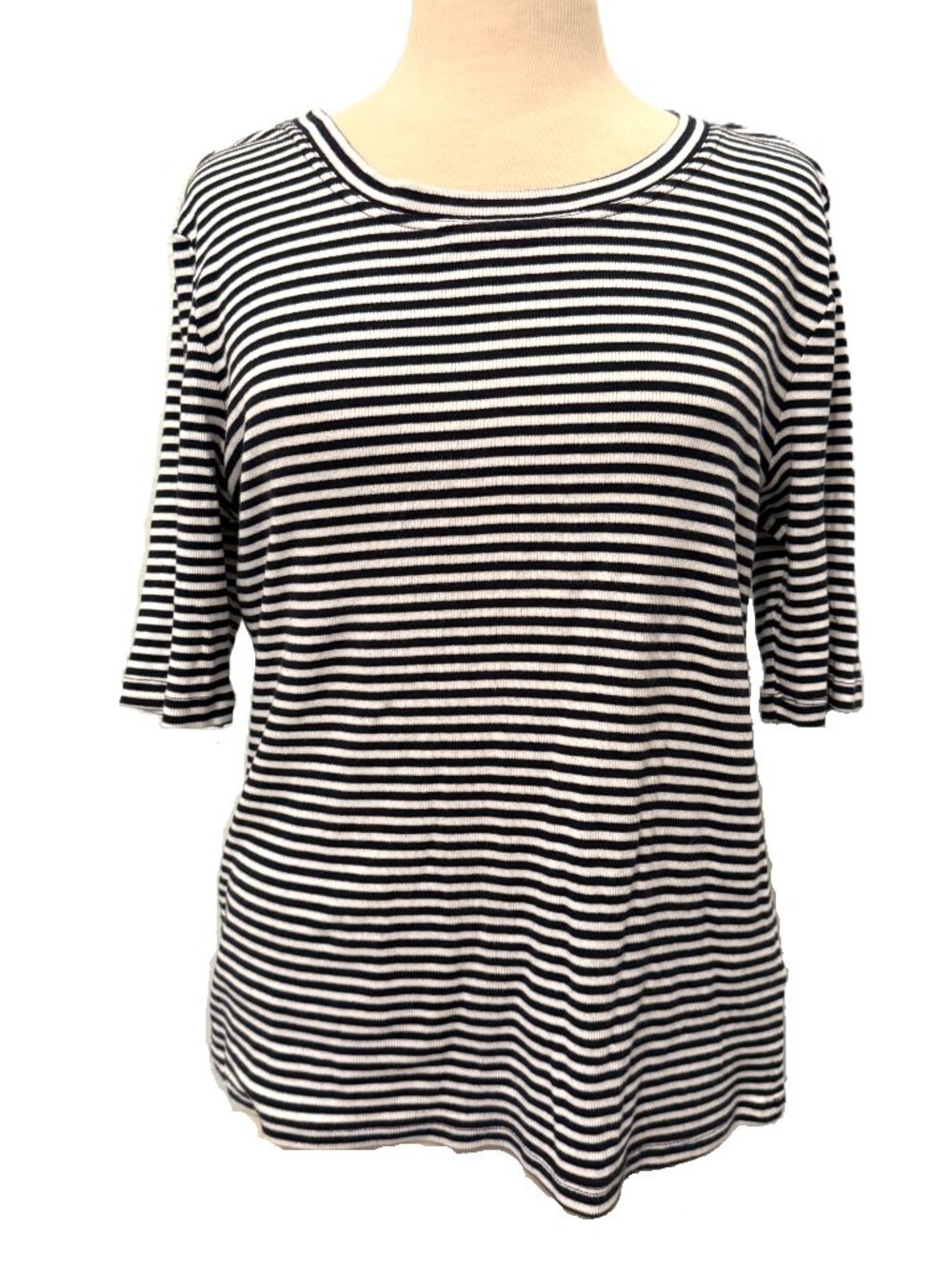 Banana Republic Elbow Sleeved T Shirt Women Top XL Navy White Stripe Fresh